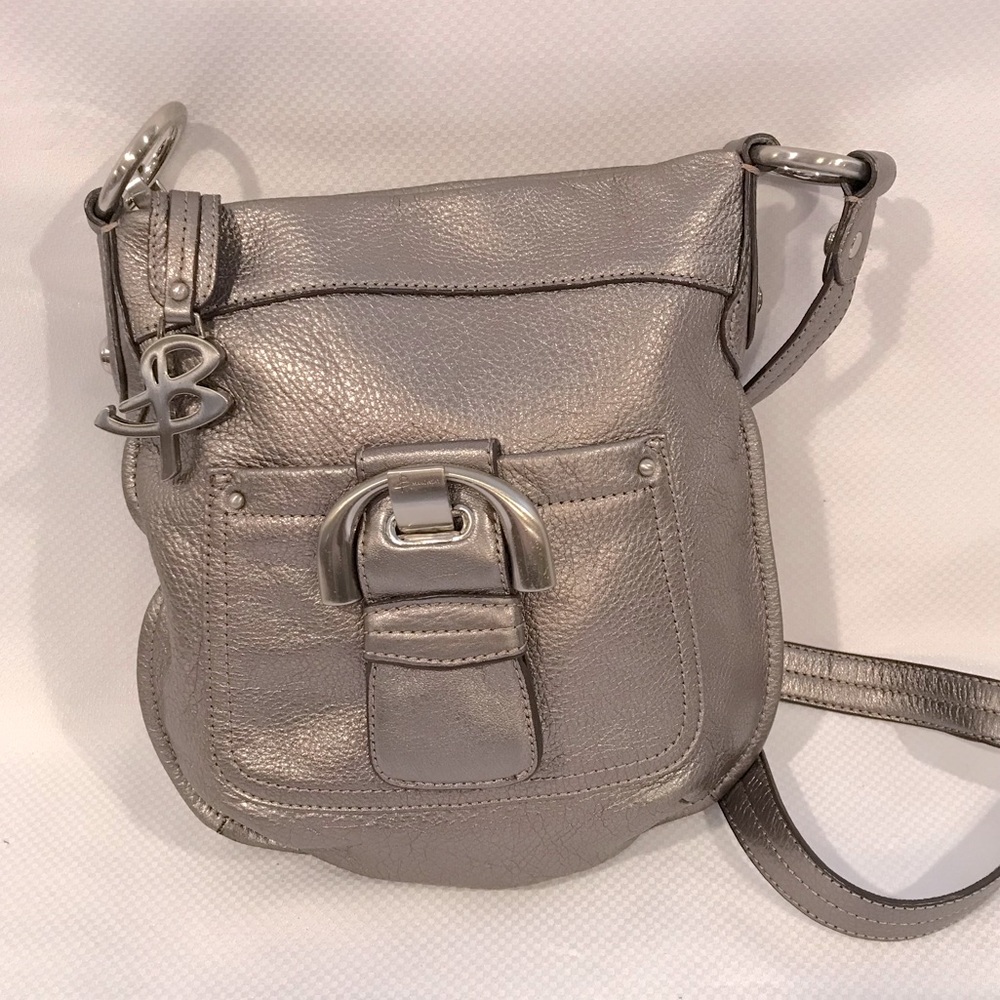 b.Makawsky Pewter Leather Crossbody Bag Color Silver